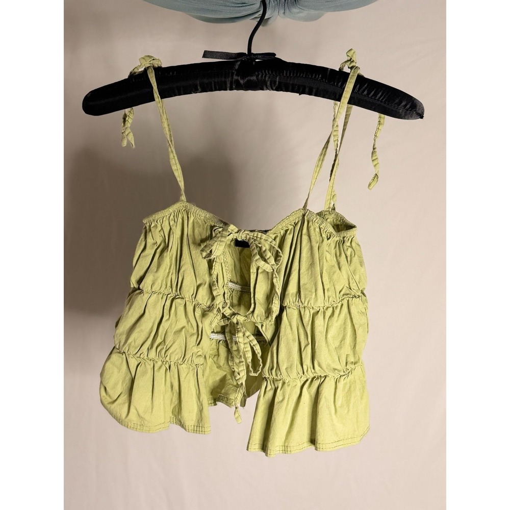 Another Reason - Cami Top Tiered Ruffle Tie Strap - Sage Green - 10 - Womens